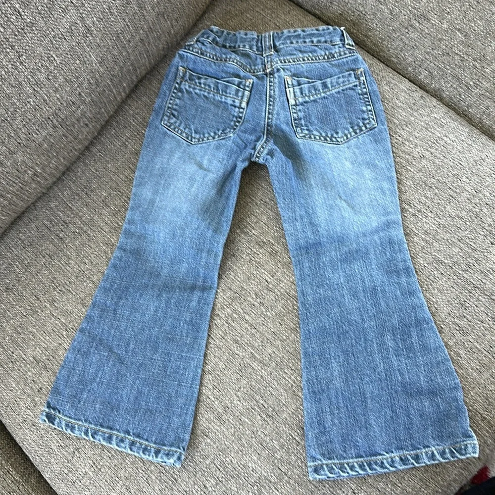 Gymboree Vintage 2007 Girls Flare Jeans Size 4 Adjustable Waist Embroidered Dots